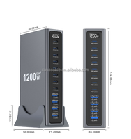 Chargeur de bureau 1200W à 12 ports, 8 USB-C + 4 USB, chargeur multi-ports rapide avec affichage numérique pour ordinateur portable, téléphone, prise EU, UK, AU, US