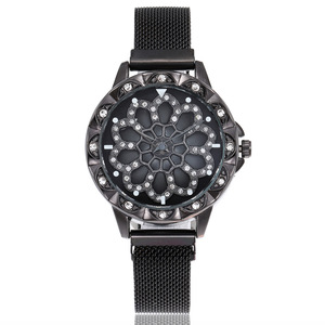Reloj de moda para mujer, placa de flor hueca, relojes de cuarzo con diamantes giratorios, reloj ligero de lujo, relojes de regalo para mujer - Product Image 5