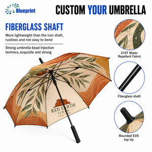 Parapluie de golf monocouche à 8 baleines, coupe-vent 45 mph, baleines en fibre de verre, impression numérique couleur intégrale, logo personnalisé, boîte cadeau, pongee 210T, OEM - Product Image 2
