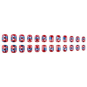 Faux ongles carrés prédécoupés à pression, style européen, <span class=keywords><strong>rouge</strong></span> et bleu, à paillettes, motif étoiles et rayures, pour la Fête de l'Indépendance, 24 pièces par paquet - Product Image 5