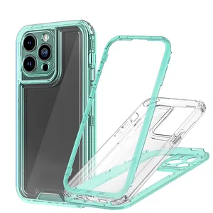 Capa para celular resistente 360 transparente, capa à prova de choque para o iPhone 11 12 13 14 15 Pro max Câmera do telefone