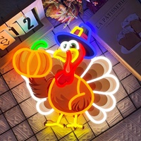Luz LED de Neón con Diseño de Pavo y Calabaza de Acción de Gracias, Regulable, Impresión UV, Retroiluminada para Publicidad en Centros Comerciales y Parques