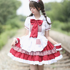 Lolita Maid Outfit Black Checkered Polyester Dress Set For Anime Cosplay Role Playing Summer 2023 - Product Image 4