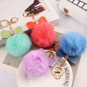 Cute Bow Pom Pom Keychain <b>Ring</b> Fluffy Plush Keychain for Women - Product Image 6