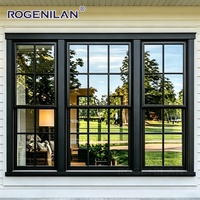 Fenêtres verticales coulissantes en aluminium Rogenilan, couleur personnalisée, à simple battant, avec double vitrage trempé et grilles