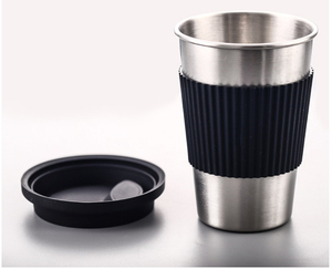 Custom Single 304 Stainless Steel 300ml Camping Coffee <b>Cup</b> with Silicone Sleeve <b>and</b> <b>Lid</b> - Product Image 4