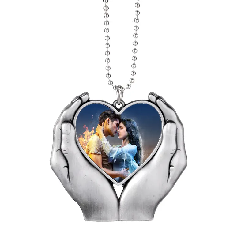 New Craft Sublimation Blanks Memorial Heart in Hands Car Charm Ornaments for Heat Transfer Printing