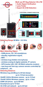 Detector de Señales RF Multiusos Vodasafe VS-L7W 3G2100 con Pantalla Acústica, Buscador de Lentes, Modo <span class=keywords><strong>CAM</strong></span>/LTE/WiFi - Product Image 2