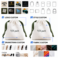 Sac de rangement en coton tissé blanc avec cordon de serrage et ruban vert, pochette personnalisée avec logo imprimé pour emballage de cadeaux et de bijoux