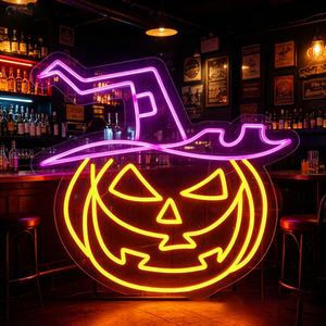 Lumières néon LED d'Halloween avec chapeau de sorcière, fantôme, chat, citrouille, BOO, décoration acrylique pour fête, montage mural, IP65, garantie de 3 ans - Product Image 2