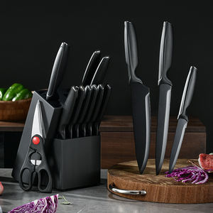 Cuchillos de cocina de acero inoxidable profesionales modernos, juego de bloques de cuchillos de Chef japonés para rebanar <span class=keywords><strong>carne</strong></span>, juego de cuchillos de cocina de plástico negro - Product Image 2