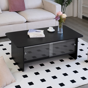 Modern Minimalist Coffee <b>Table</b> 47 Inch Rectangular Glass Sliding Door Storage Living Room Bedroom - Product Image 5