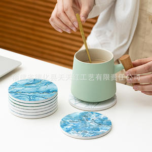 Sous-verre en céramique Fujian Dehua, motif marbre rond, coussin isolant thermique pour tasse à thé 202305 - Product Image 5