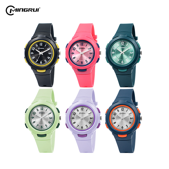 Mingrui Factory Custom Wholesales Soft Strap Sports Waterproof Pointer Children Kids Luxury Quartz Wrist Watch for Students