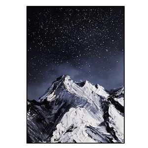 Hand Painted Oil <b>Painting</b> Mountains Starry Sky 100% Handmade <b>Framed</b> Modern Minimalist Living Room Wall Art Decor - Product Image 5