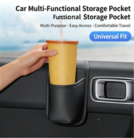 Pochette de rangement pour porte de voiture, porte-gobelet multifonctionnel en cuir pour bouteille d'eau et téléphone, fixation par bande magique, ajustement universel