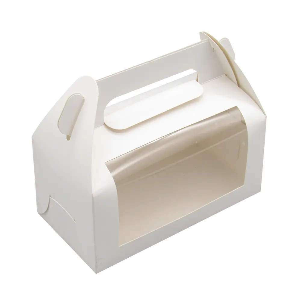 New Spot goods Handheld cake roll transparent window box white card bread baking packaging box food and dessert packaging box