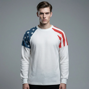 <span class=keywords><strong>Sudadera</strong></span> Personalizada Extra Grande de Estilo Urbano, Tejido Waffle, Unisex, con Estampado Digital de la Bandera Americana, Cuello Redondo, Color Blanco - Product Image 3