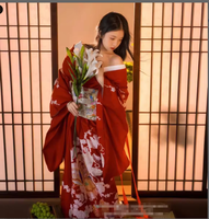Kimono formel pour femme, style japonais, moderne et vintage, rouge, en polyester, idéal pour les séances photo personnelles, divin
