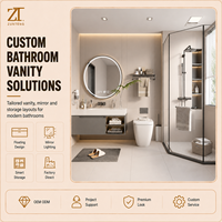 Ensemble de meuble-lavabo de salle de bain moderne flottant gris mat avec lavabo blanc intégré et miroir LED rond pour projet de villa de luxe