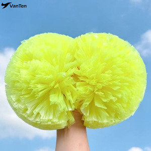 Nouveaux pompons de cheerleading écologiques jaunes <span class=keywords><strong>fluo</strong></span> personnalisables de 4/3,5 pouces pour les compétitions Allstar et les événements de danse - Product Image 1