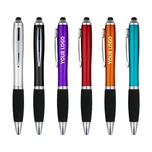 Wholesale Custom Printed Logo LED Advertising Pen With Stylus 1.0mm Plastic Writing Ballpoint Pen
