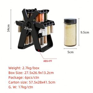 En gros, Ensemble d'étagères à épices rotatives à 360° en verre, design Grande Roue, avec 18 pots à épices - Product Image 2