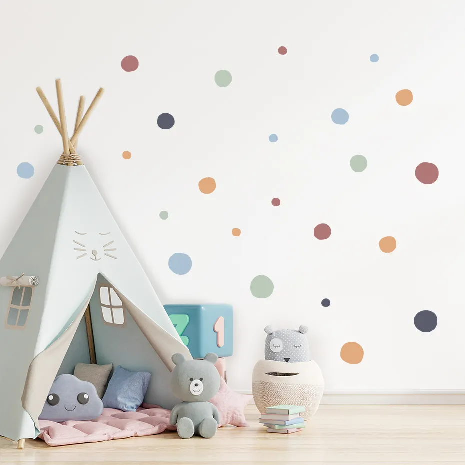 Cartoon Colorful Polka Dots Children Wall Stickers Removable Nursery Wall Decals Poster Print Kids Bedroom Interior Home Decor