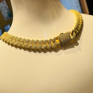 Cuban <b>Chokers</b> Necklace Sterling <b>Silver</b> Moissanite Claw Setting HipHop Gold Chain Trendy Unisex Gold Rhodium Rose Gold Plated 2 - Product Image 3