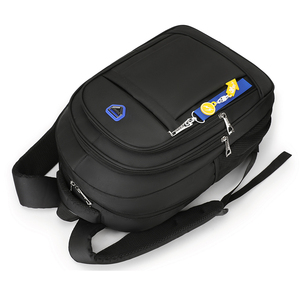 Zaino Minimalista Nero Versatile con Dettagli Blu e Gialli: Ideale per Pendolarismo, Campus e Viaggi Leggeri - Product Image 3