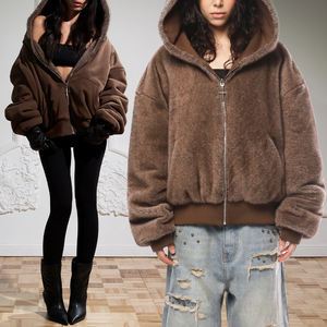 KingSen OEM Sweat à capuche zippé unisexe de haute qualité, réversible, double couche, respirant, en polaire épais, hiver, brodé, délavé, coupe ample - Product Image 1