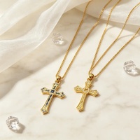 Klassische Retro-Kreuzanhänger-Halskette mit Goldton-Kette und Verziertem Kristall-Charm - Modischer Halsschmuck für Streetwear