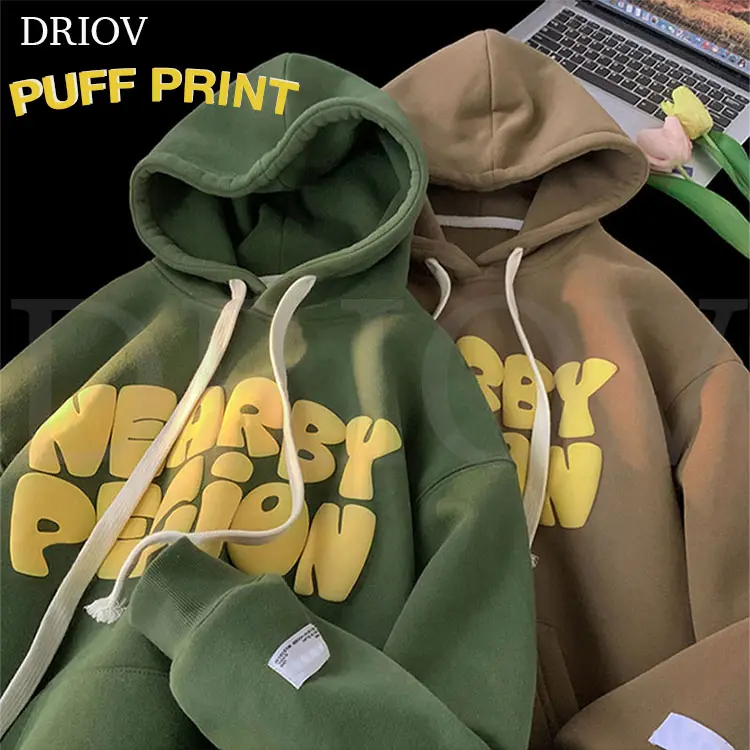 Kustom produsen pakaian 3d timbul kapas organik premium hoodie desain besar puff cetak hoodie uniseks