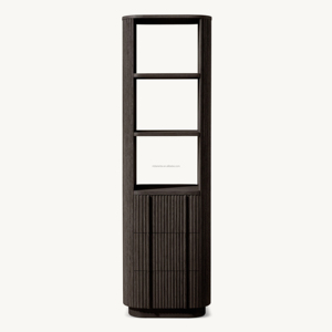 Mobile <span class=keywords><strong>bagno</strong></span> alto Sovereign in rovere, mobiletto porta biancheria scanalato per lussuoso <span class=keywords><strong>bagno</strong></span> con doccia, ripiano stretto per lavabo, mobiletto laterale - Product Image 4
