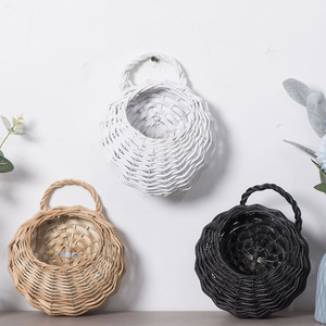 Cestas de mimbre para flores, almacenamiento redondo hecho a mano para montar en la pared, para suculentas y plantas XH24 135 - Product Image 1