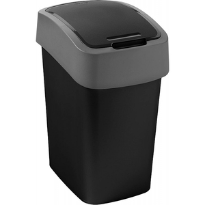 Cestino per Rifiuti Flip Bin 9 L Nero con Coperchio Grigio Design Minimalista Multiuso - Product Image 1