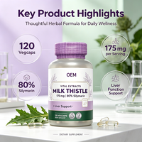 OEM Chardon-Marie 175mg en gélules végétales, 120 unités, 80% de Silimarine, Certifié en laboratoire, Végétalien, Complément alimentaire à base de plantes pour le soutien hépatique