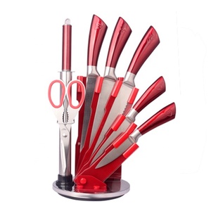 Lot de 8 couteaux de cuisine en acier inoxydable avec manche creux rouge et bloc en acrylique pour la <span class=keywords><strong>Suisse</strong></span> - Product Image 2