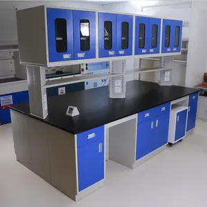 Stasiun kerja lab lantai biru dengan kabinet penyimpanan furnitur laboratorium kimia bangku kerja lab Pulau