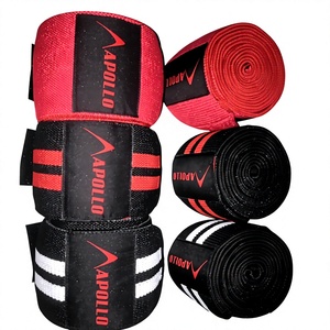 Knee Support Wraps Black <b>Red</b> Stripes Adjustable Hook Loop Closure Breathable for Strength Training Men - Product Image 5
