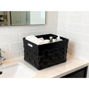 Panier de rangement multifonction en <span class=keywords><strong>cuir</strong></span> tressé rectangulaire moderne pour l'organisation des vêtements et les vêtements sales - Product Image 2