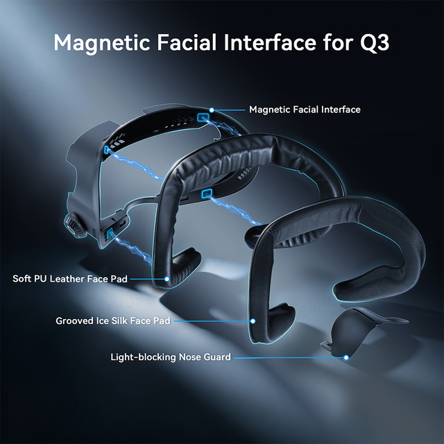 Face Shield for Oculus Quest 3 Magnetic Facial Interface Ice Silk/PU Leather Breathable Mask Pad for Meta Quest 3 VR Accessories