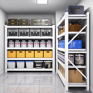 מדף מתכת 4 שכבות ללא ברגים, מדפי אחסון מתכת ניתנים לערום, מתלה אחסון מפלדה למוסך, מדפים קלים, מדפי אחסון מפלדה למחסן - Product Image 2