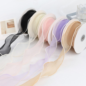 Nine-Colored Ribbon Organza Ribbon Spool 6Cm Pearl Edge Wavy Trim For Flowers Gift Boxes Ties - Product Image 1