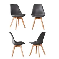 Ensemble de 4 chaises de salle à manger en bois et cuir PU de style Mid-Century, chaise longue d'extérieur avec coussin pour salon, chambre et cuisine