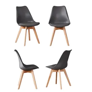 Ensemble <span class=keywords><strong>de</strong></span> <span class=keywords><strong>4</strong></span> <span class=keywords><strong>chaises</strong></span> <span class=keywords><strong>de</strong></span> salle à manger en bois et cuir PU <span class=keywords><strong>de</strong></span> style Mid-Century, chaise longue d'extérieur avec coussin pour salon, chambre et cuisine - Product Image 3