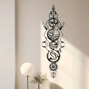 Arte da Parete in Metallo Art Deco Quattro Elementi Stampe Geometriche Fuoco Acqua Terra Aria con Motivi Retrò in Ghisa Sole Luna per Soggiorno - Product Image 1