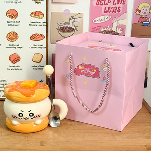 Taza de cerámica para hamburguesas Dragon Pavilion con tapa, taza reutilizable de 301-400ml para estudiantes, regalo de cumpleaños - Product Image 5