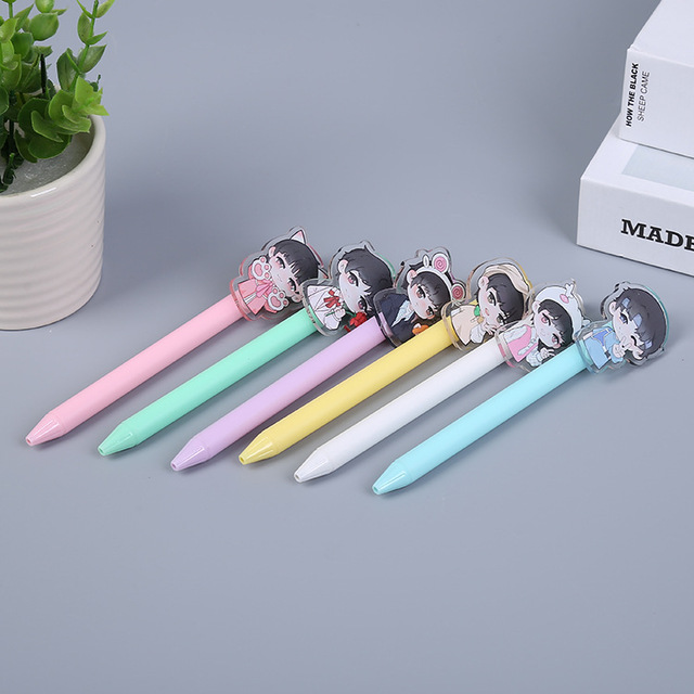 Logo Custom Gel Pen with Clip in Acrylic Cartoon Anime Pens 0.5mm Gel Ink Pens with Custom Cute Kawaii Stickers for Fans Gifts