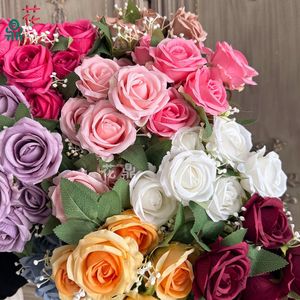 Ramo de Rosas Artificiales de Seda de Nueve Cabezas, Decoración Realista para Bodas, Accesorios de Fotografía - Product Image 5